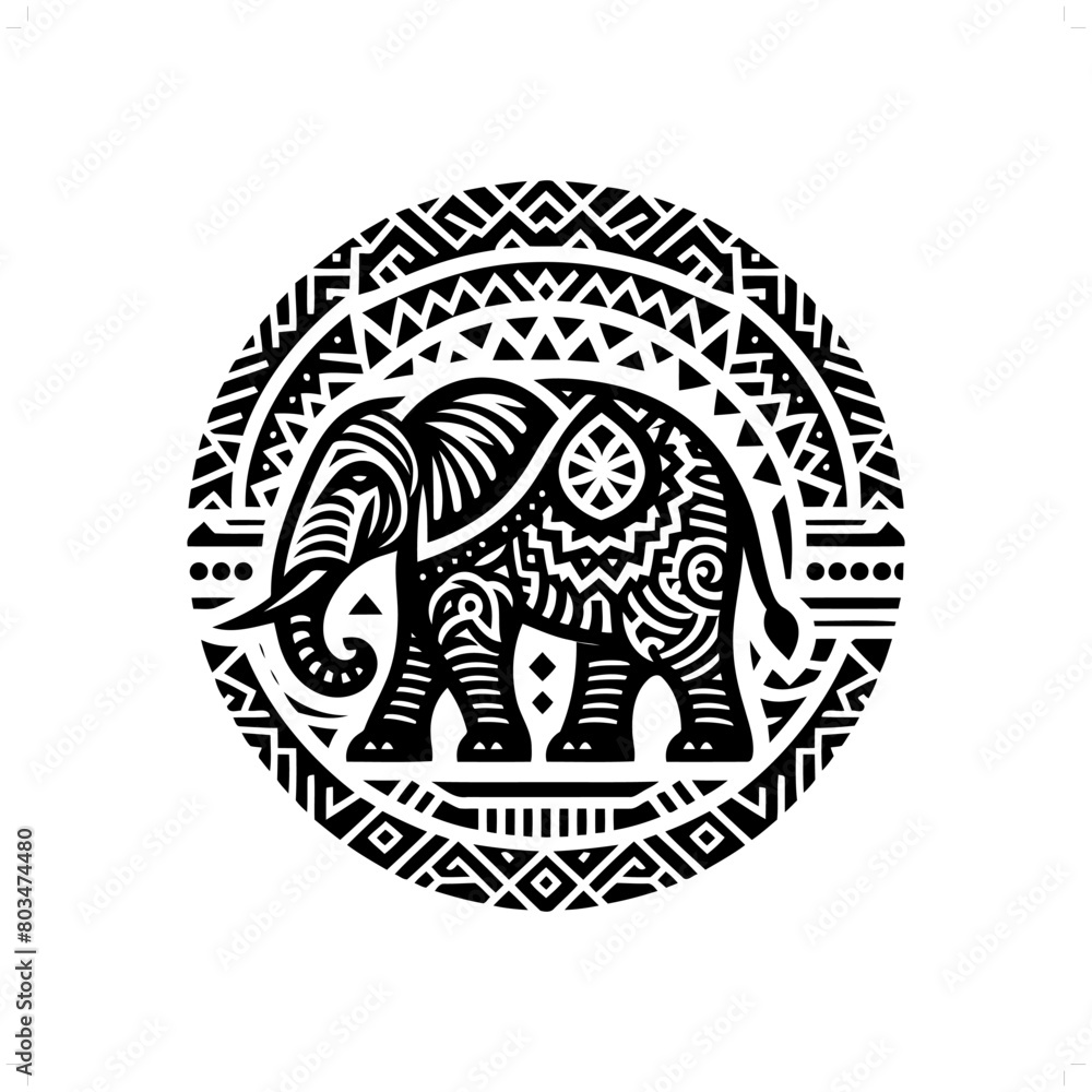 Elephant silhouette in animal ethnic, polynesia tribal illustration