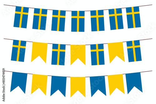 Flag of Sweden bunting elements isolate for decoration background border vector illustration. 