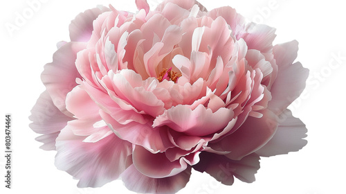 A soft pink peony flower in full bloom on a transparent background. PNG format  This PNG file  with an isolated cutout object on a transparent background. 