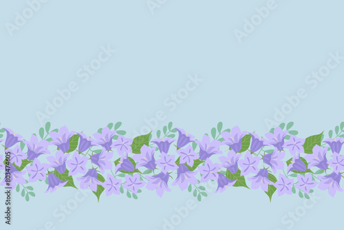 Midsummer celebrations flowers background border frame for Sweden National festival maypole vector illustration. Campanula rotundifolia or harebell flowers