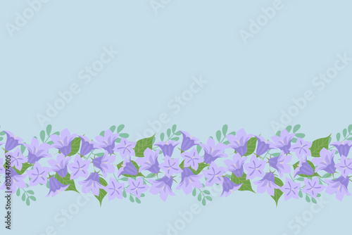 Midsummer celebrations flowers background border frame for Sweden National festival maypole vector illustration. Campanula rotundifolia or harebell flowers