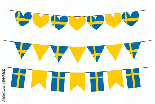 Flag of Sweden bunting elements isolate for decoration background border vector illustration. 