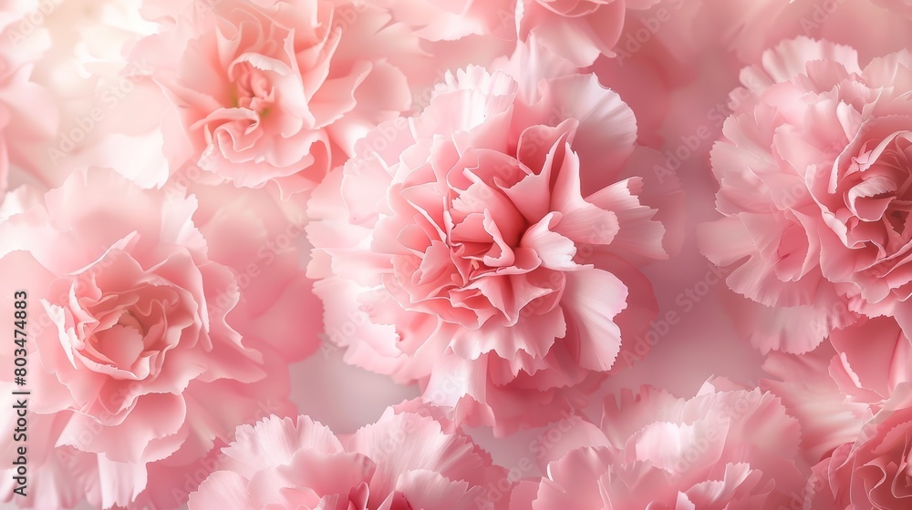 Soft pink carnations adorned with airy tulle fabric create a romantic digital art piece