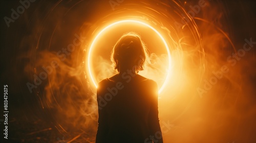 A person surrounded by a halo of light, depicting enlightenment photo