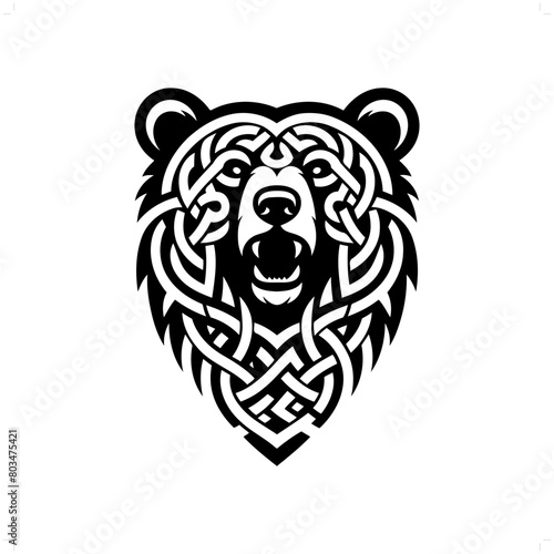 grizzly bear silhouette in animal celtic knot, irish, nordic illustration