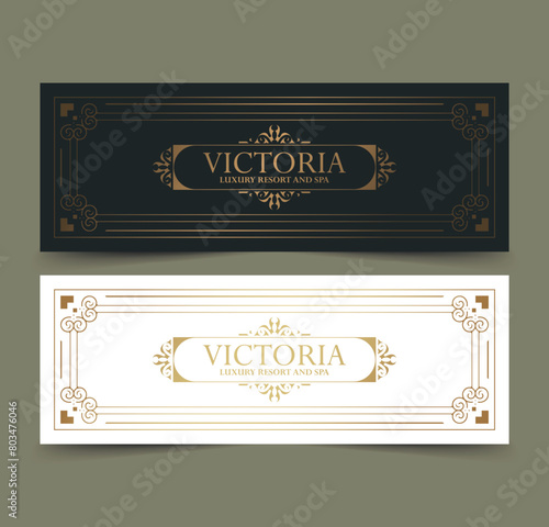 Luxury hotel label template. Trendy vintage royal ornament frames illustration.