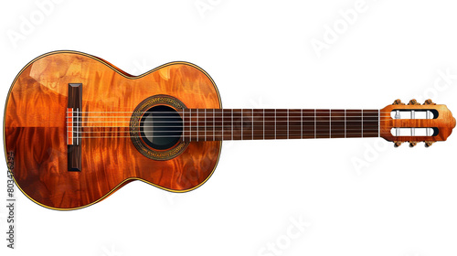 A Spanish flamenco guitar with a polished wood finish on a transparent background. PNG format, This PNG file, with an isolated cutout object on a transparent background. 