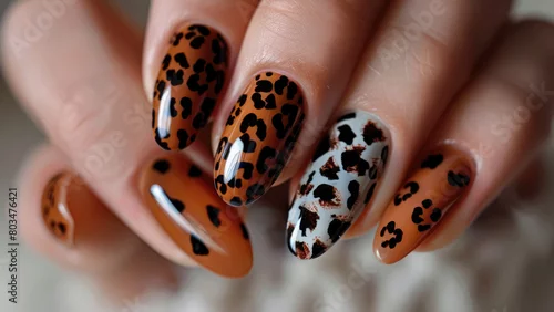 Obraz Wild Elegance: A Stylish Manicure Design Featuring Brown Tones and Leopard Pattern