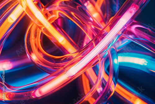 An image of neon tubes intertwining to form an abstract shape.