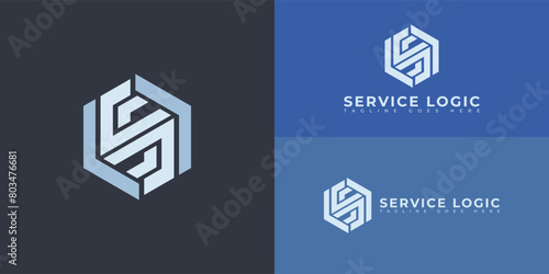 Abstract initial hexagon letter SL or LS logo in blue color isolated on multiple background colors. The logo is suitable for accounting and financial business icon logo design inspiration templates.