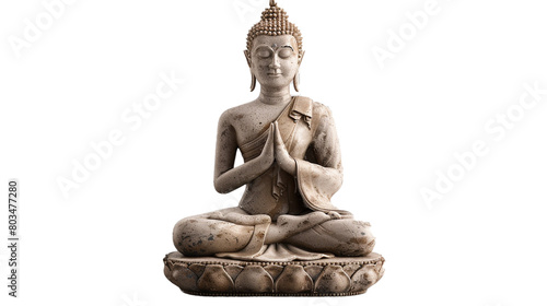 A Thai Buddha statue in a meditation pose on a transparent background. PNG format  This PNG file  with an isolated cutout object on a transparent background. 