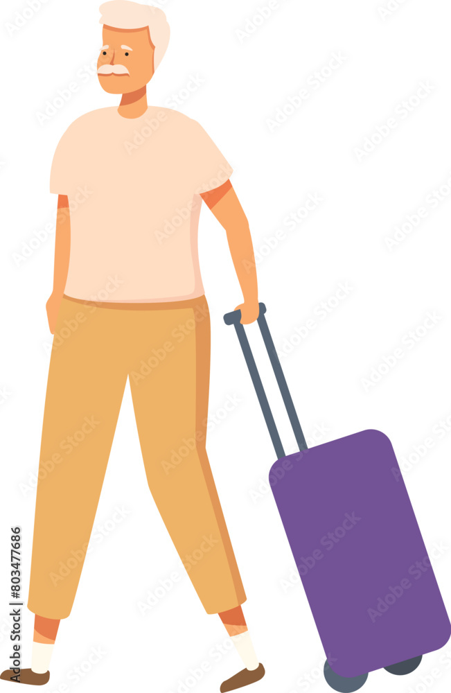 Senior man with travel bag icon cartoon vector. Social activity. Vacation motion Senior man with travel bag icon cartoon vector. Social activity. Vacation motion