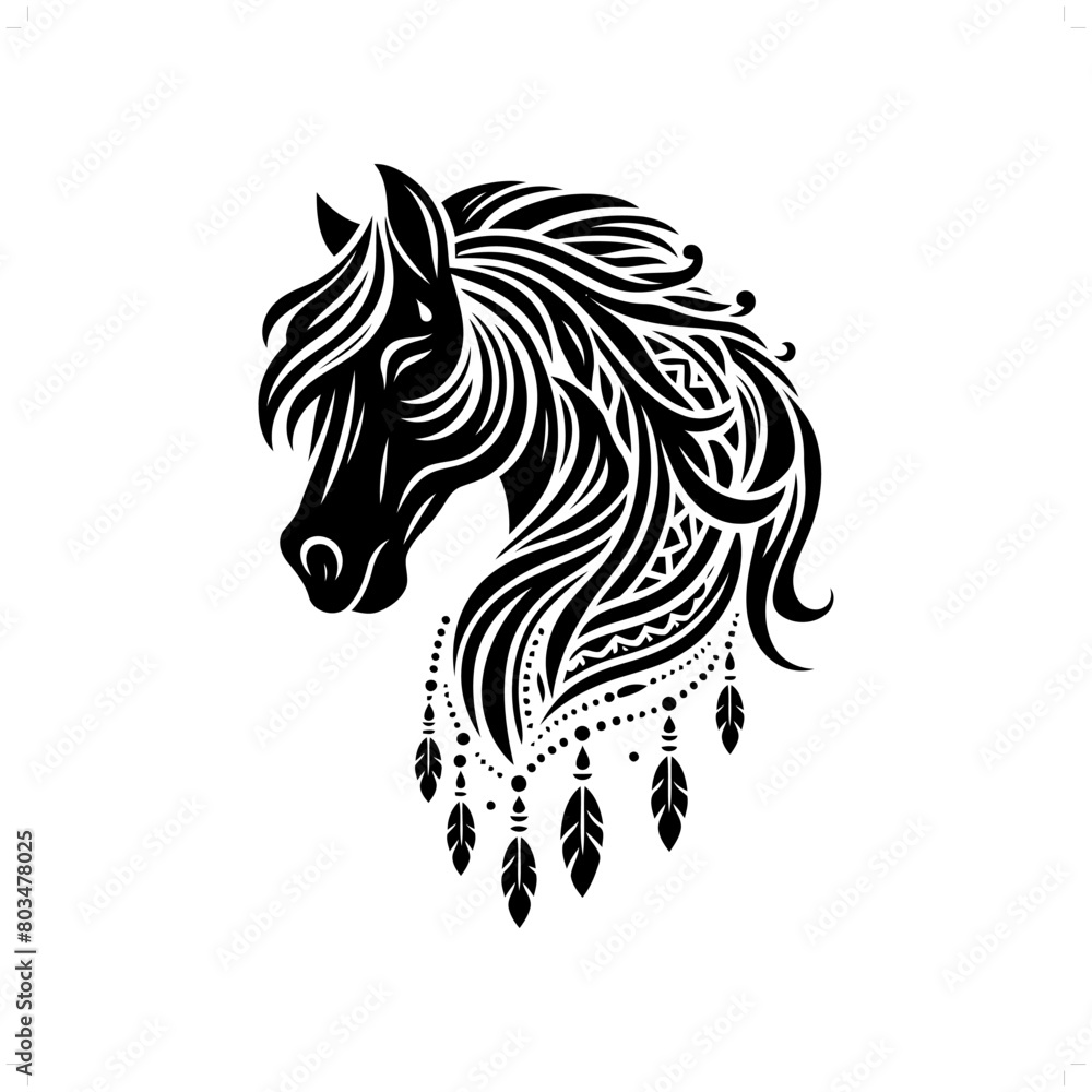 Horse silhouette in bohemian, boho, nature illustration Horse silhouette in bohemian, boho, nature illustration