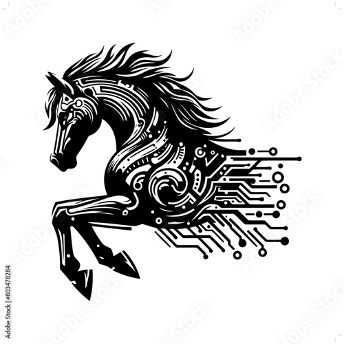 Horse silhouette in animal cyberpunk  modern futuristic illustration