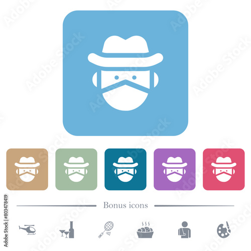 Bandit avatar solid flat icons on color rounded square backgrounds photo