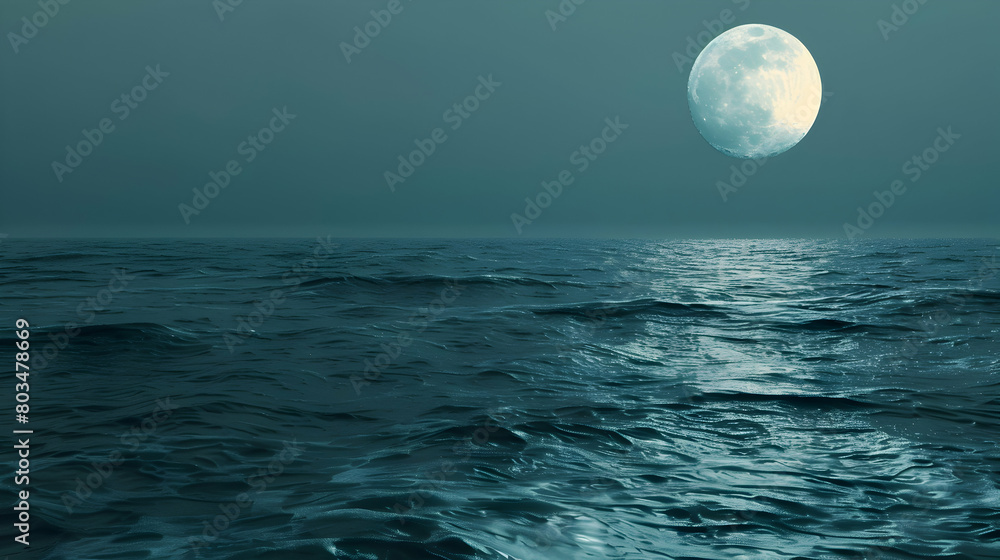 A moonlit ocean, the moon's reflection shimmering across the water, with gentle waves creating a peaceful, almost mystical atmosphere A moonlit ocean, the moon's reflection shimmering across the water, with gentle waves creating a peaceful, almost mystical atmosphere