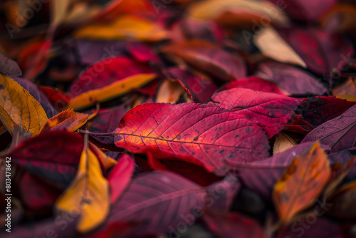 An image showcasing the vibrant spectacle of autumn leaves, with a focus on the rich palette of red, orange, and yellow - Generative AI