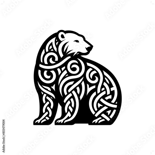 Polar bear silhouette in animal celtic knot, irish, nordic illustration