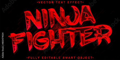 Red Shiny Ninja Fighter Vector Fully Editable Smart Object Text Effect