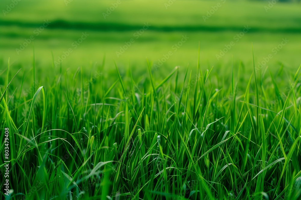 An image showcasing a vibrant, lush green landscape dominated by healthy grass, emphasizing the beauty and tranquility of natural grassy fields - Generative AI An image showcasing a vibrant, lush green landscape dominated by healthy grass, emphasizing the beauty and tranquility of natural grassy fields - Generative AI