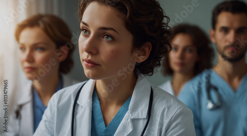 A female doctor with her teammates at the hospital.