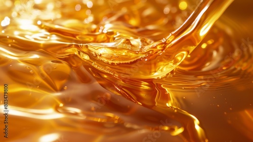 Macro shot of flowing golden honey with detailed textures.
