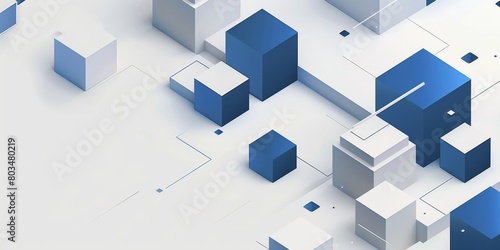 A white background with blue and gray geometric shapes  representing the digital transformation of construction marketing for web design Generative AI