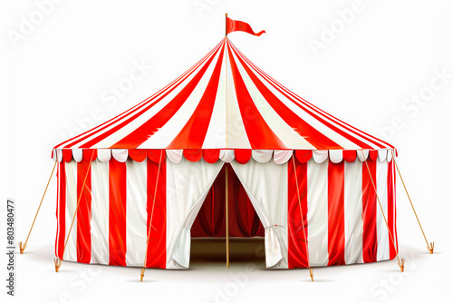 A circus tent with red and white stripes.