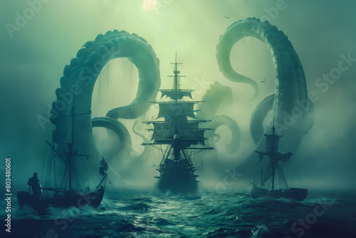 A kraken attacking a ship