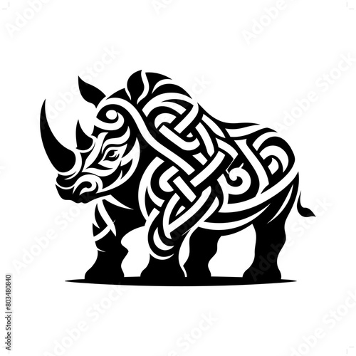 Rhinoceros silhouette in animal celtic knot, irish, nordic illustration © orion