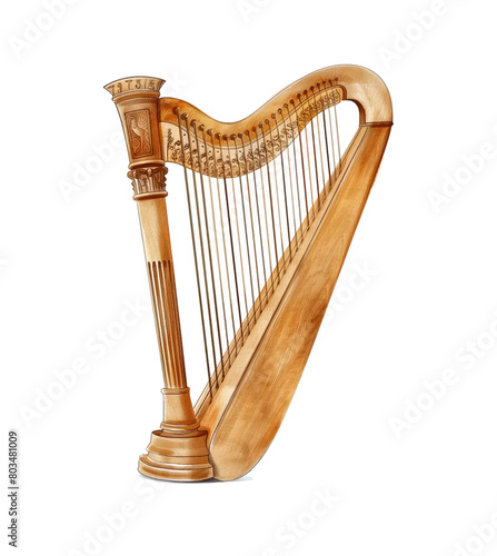 golden harp watercolor digital painting good quality
