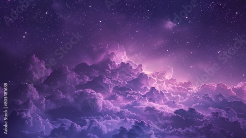 A breathtaking celestial scene of the cosmos with star-studded sky overlooking majestic purple clouds