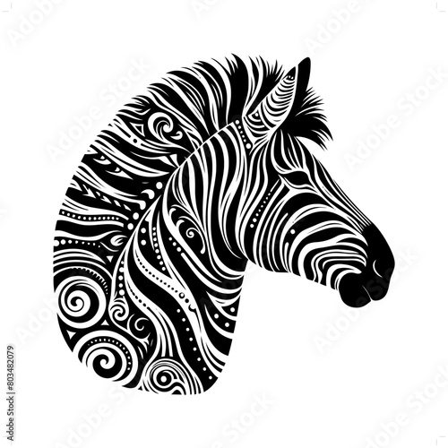 Zebra silhouette in bohemian  boho  nature illustration