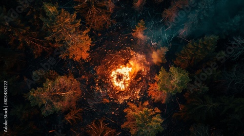 Aerial Photography of Campfire in Forest at Night
