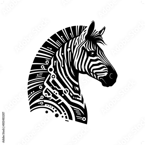 Zebra silhouette in animal cyberpunk  modern futuristic illustration