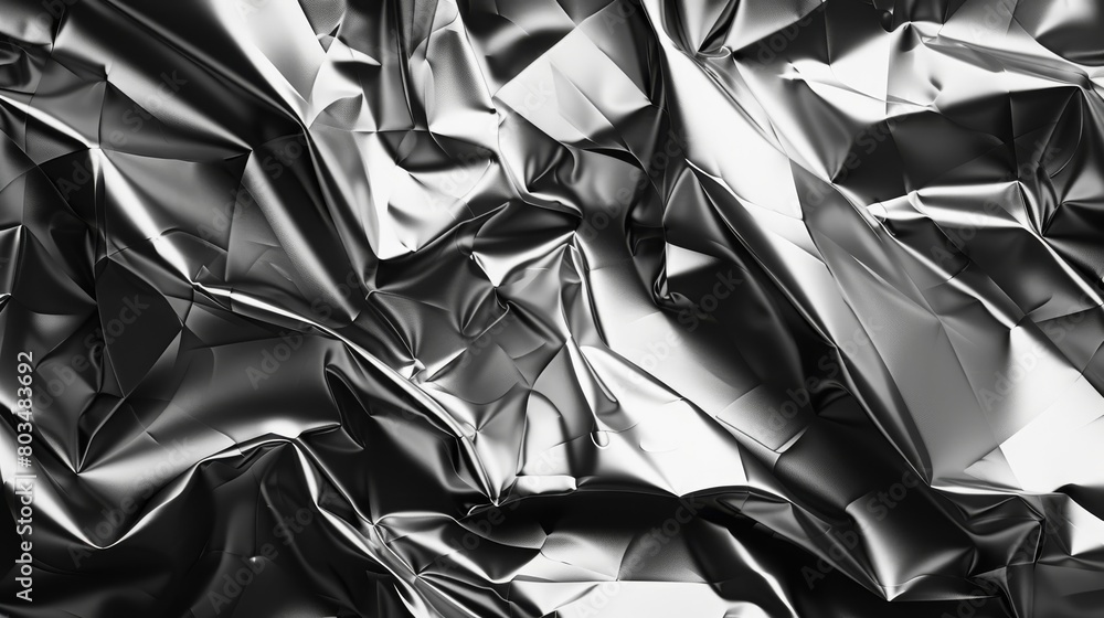 Obraz premium Black and white image showing the detailed texture of crinkled foil with shadows and highlights