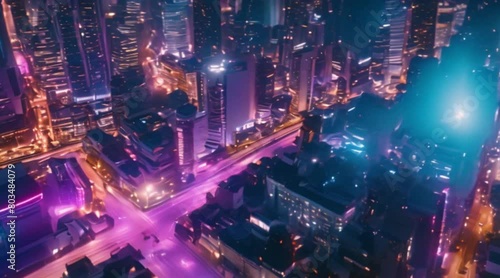 Embark on a journey through a neon-lit cityscape, where skyscrapers reach for the stars and hovercars zip through the streets below.
 photo
