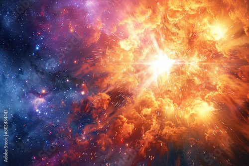 The awe-inspiring explosion of a supernova, illustrating the moment a star undergoes a catastrophic explosion and lights up the cosmos - Generative AI photo