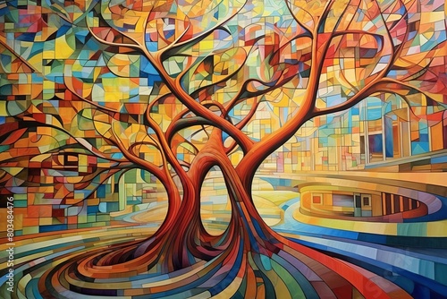 Drzewo Grafika kolorowa surrealistyczna obraz Generative AI	
 #803484476