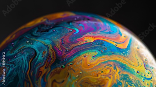 Mesmerizing abstract macro photography of colorful swirling liquid resembling a vibrant galaxy