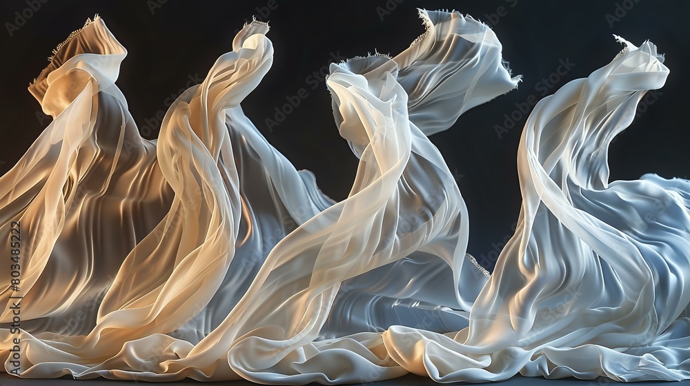 Fototapeta premium Suspended Elegance: Capturing the Flow of White Fabric