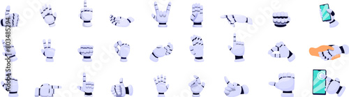 Robot hand gestures icons set cartoon vector. Mechanical cyborg. Bionic innovative