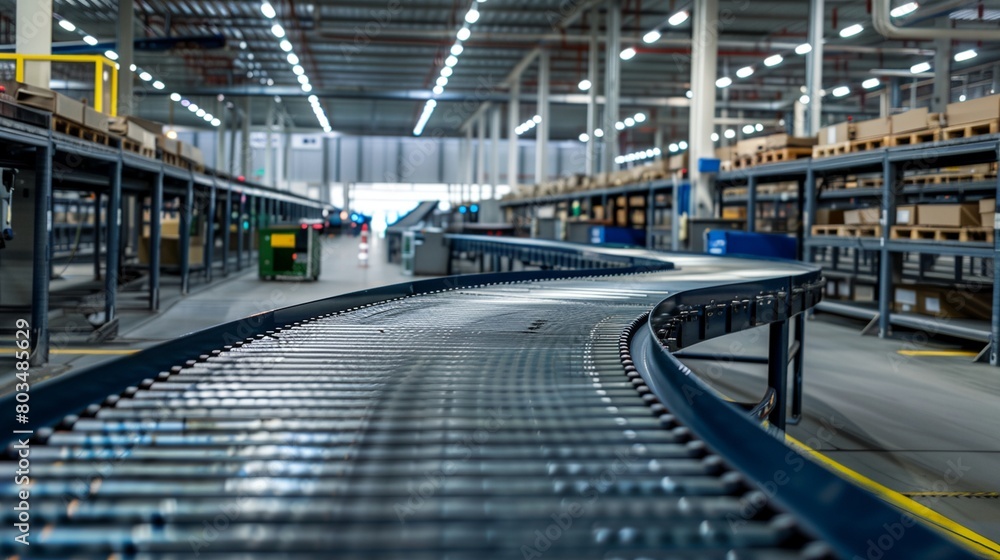 Naklejka premium a conveyor belt in a warehouse