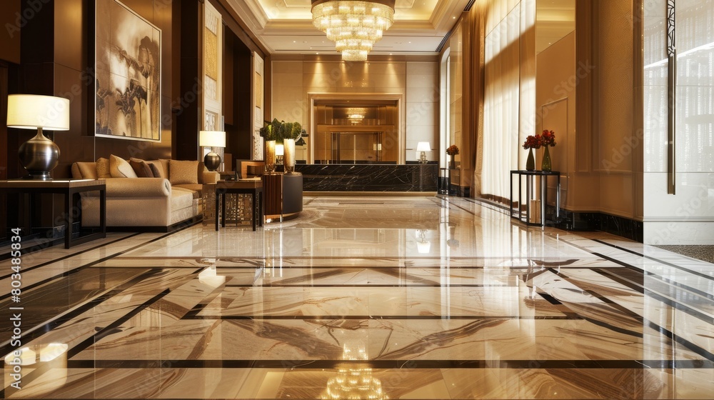Elegant Marble Floor with Chandelier Reflection