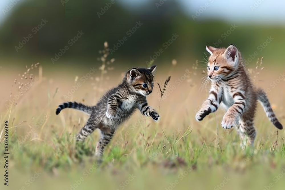 Obraz premium Cute little kitten cats having fun and a good time.