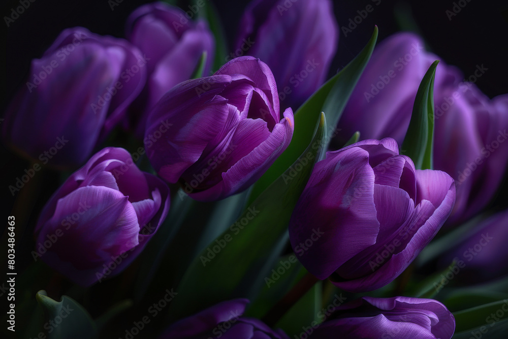 An image depicting purple tulips as a symbol of royalty and nobility, possibly arranged in a regal setting or as part of a luxurious bouquet - Generative AI An image depicting purple tulips as a symbol of royalty and nobility, possibly arranged in a regal setting or as part of a luxurious bouquet - Generative AI