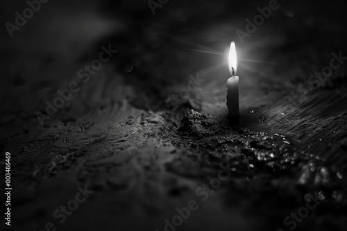 The struggle of a small, fragile light surrounded by overwhelming darkness, symbolizing hope or positivity besieged by dark thoughts - Generative AI photo