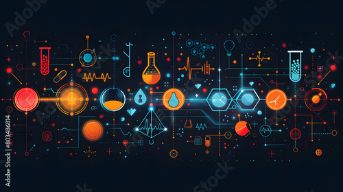  Abstract medical background with flat icons and symbols.