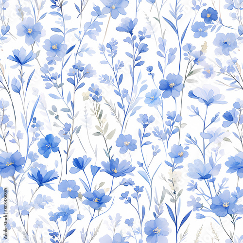Bright Blue Watercolor Floral Design - Perfect for Textiles, Stationery & Wallpaper