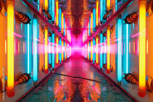 Neon tubes arranged symmetrically, creating an artistic and visually pleasing image.